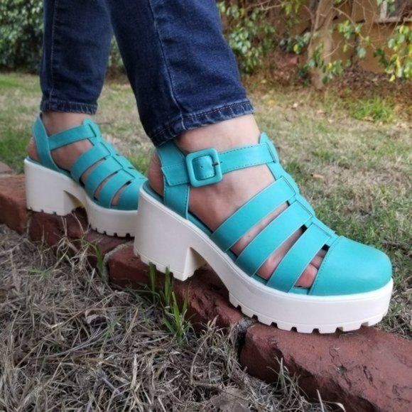 Blue 90's Grunge Look Chunky Summer Shoes - Picture 3 of 7